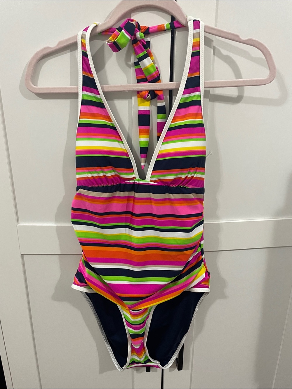 NWT Striped Halter One-Piece Swimsuit in Bright Multi-Color Sz 6